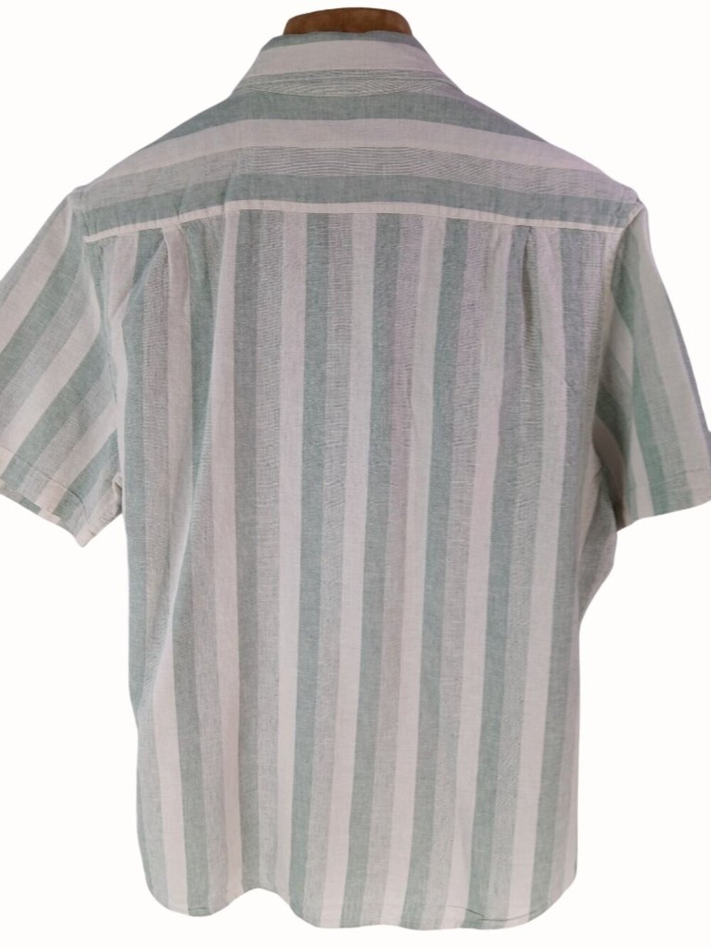 Tailor Vintage Mens Green White Striped Puretec Cool Linen Button Shirt Size L - Picture 9 of 13